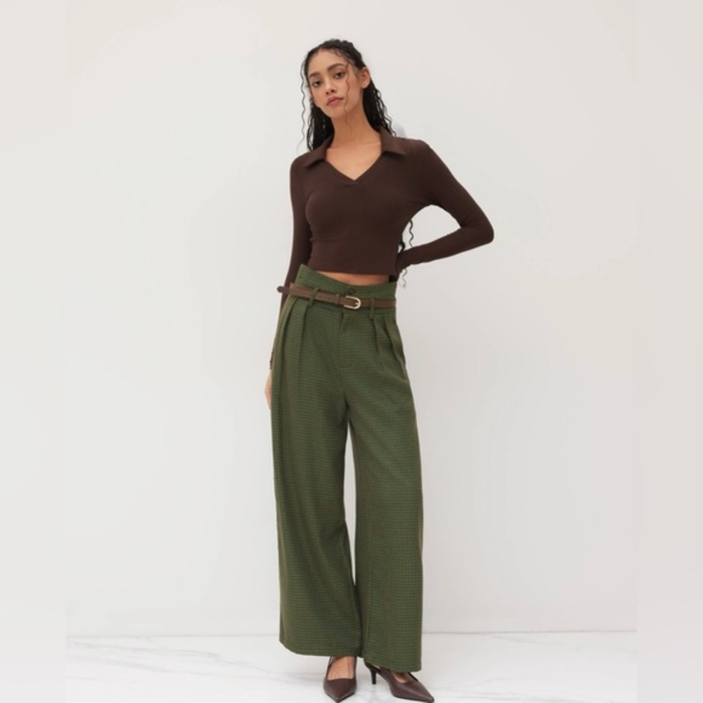 Cider BELTED HIGH RISE HOUNDSTOOTH TROUSER M AR3-11